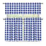 Blue And White Buffalo Check Print 3 Piece Kitchen Curtains