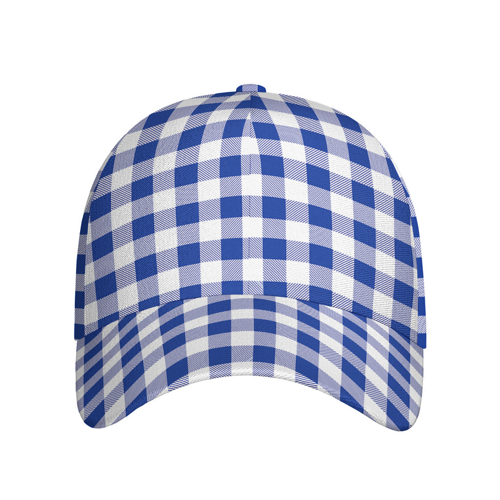 Blue And White Buffalo Check Print Baseball Cap