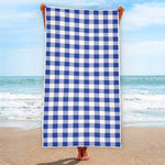 Blue And White Buffalo Check Print Beach Towel