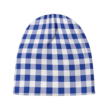 Blue And White Buffalo Check Print Beanie