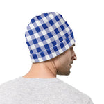 Blue And White Buffalo Check Print Beanie
