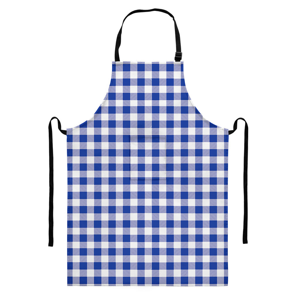 Blue And White Buffalo Check Print Bib Apron With Pocket