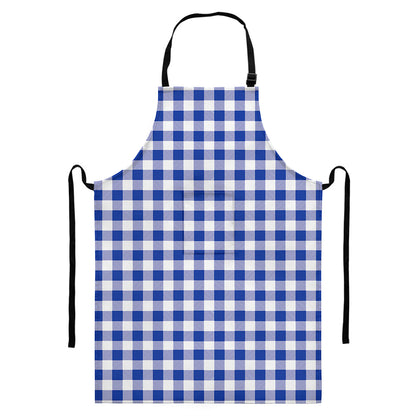 Blue And White Buffalo Check Print Bib Apron With Pocket