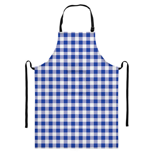 Blue And White Buffalo Check Print Bib Apron With Pocket