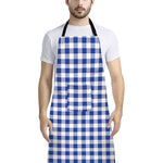 Blue And White Buffalo Check Print Bib Apron With Pocket