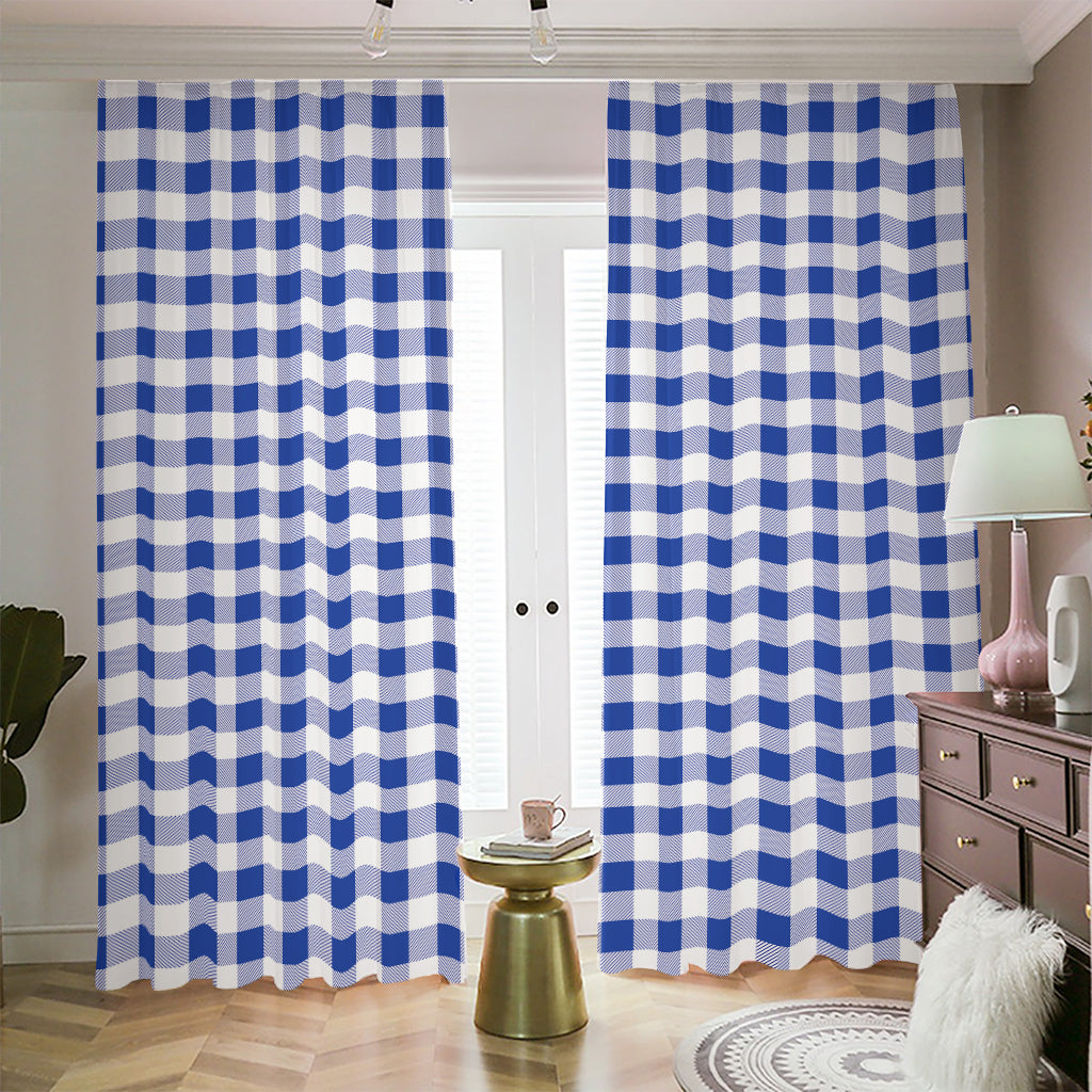 Blue And White Buffalo Check Print Blackout Pencil Pleat Curtains