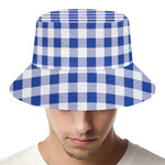 Blue And White Buffalo Check Print Bucket Hat
