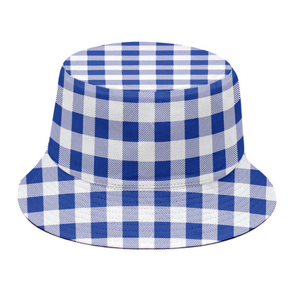 Blue And White Buffalo Check Print Bucket Hat
