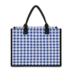 Blue And White Buffalo Check Print Canvas Tote Bag