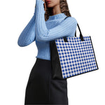Blue And White Buffalo Check Print Canvas Tote Bag