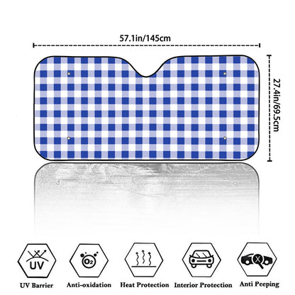 Blue And White Buffalo Check Print Car Windshield Sun Shade