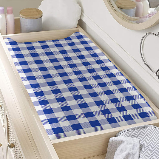 Blue And White Buffalo Check Print Changing Pad Cover