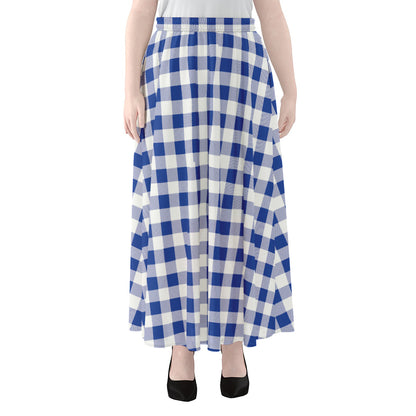 Blue And White Buffalo Check Print Chiffon Maxi Skirt