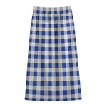 Blue And White Buffalo Check Print Cotton Front Slit Maxi Skirt