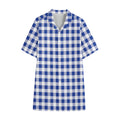 Blue And White Buffalo Check Print Cotton Hawaiian Shirt