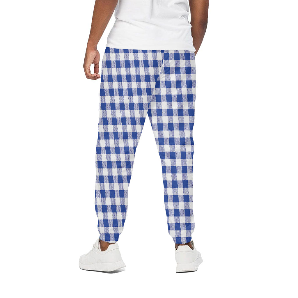 Blue And White Buffalo Check Print Cotton Pants