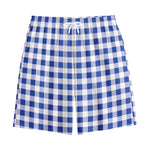Blue And White Buffalo Check Print Cotton Shorts