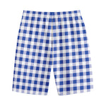 Blue And White Buffalo Check Print Cotton Shorts