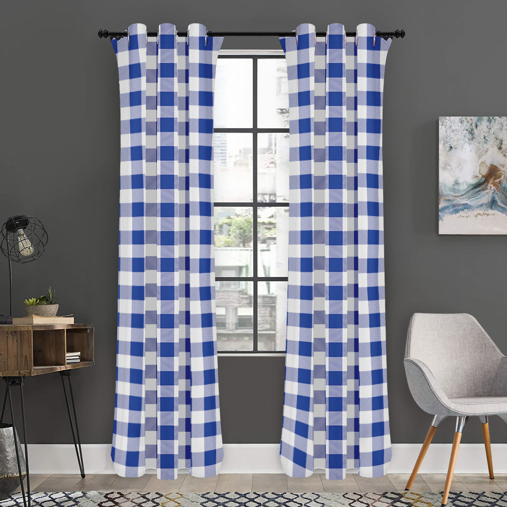 Blue And White Buffalo Check Print Curtain