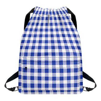 Blue And White Buffalo Check Print Drawstring Backpack