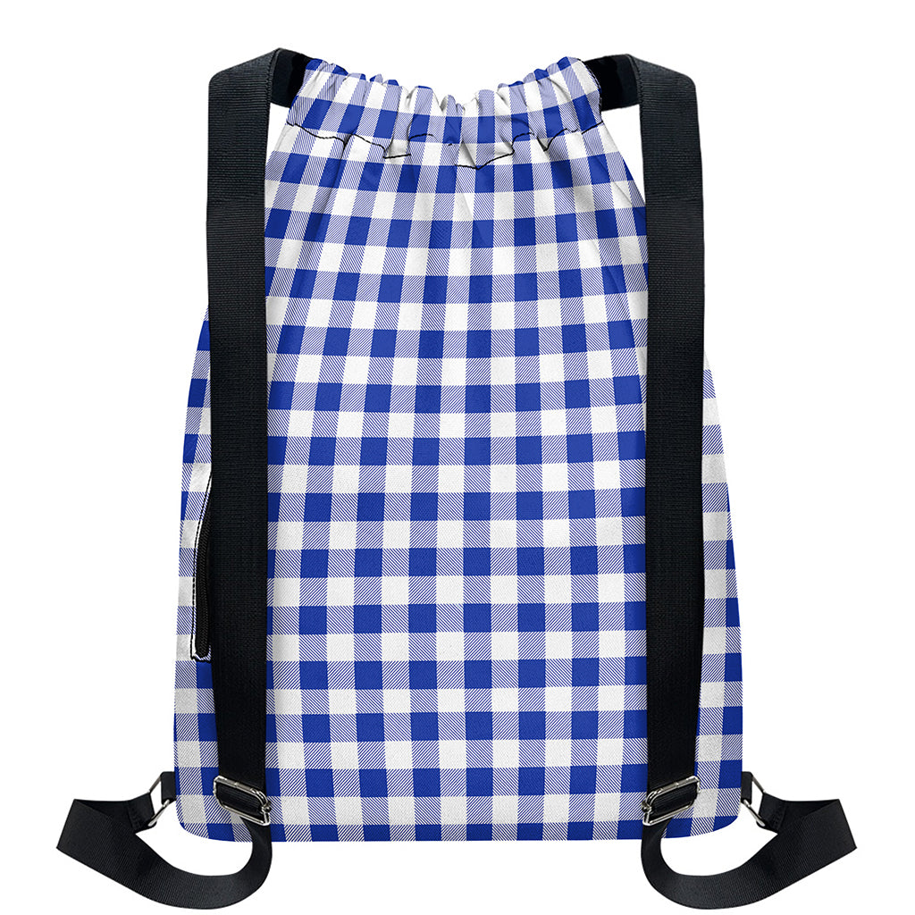 Blue And White Buffalo Check Print Drawstring Backpack