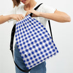 Blue And White Buffalo Check Print Drawstring Backpack