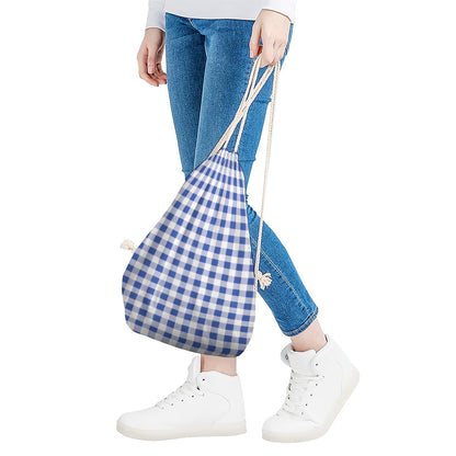 Blue And White Buffalo Check Print Drawstring Bag