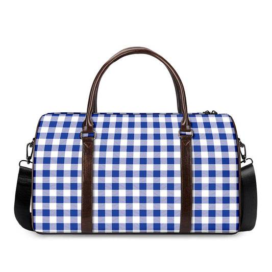Blue And White Buffalo Check Print Duffle Bag