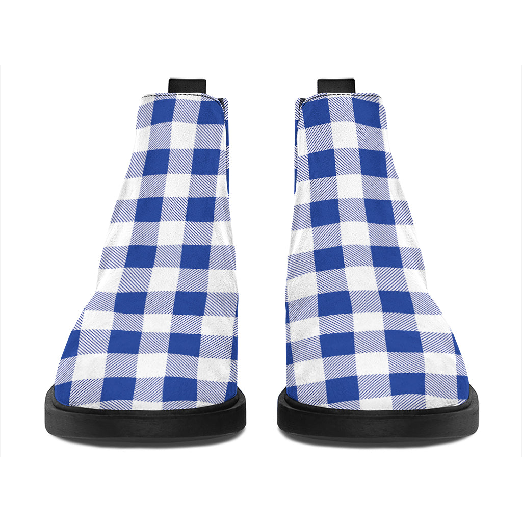 Blue And White Buffalo Check Print Flat Ankle Boots