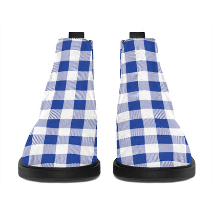 Blue And White Buffalo Check Print Flat Ankle Boots