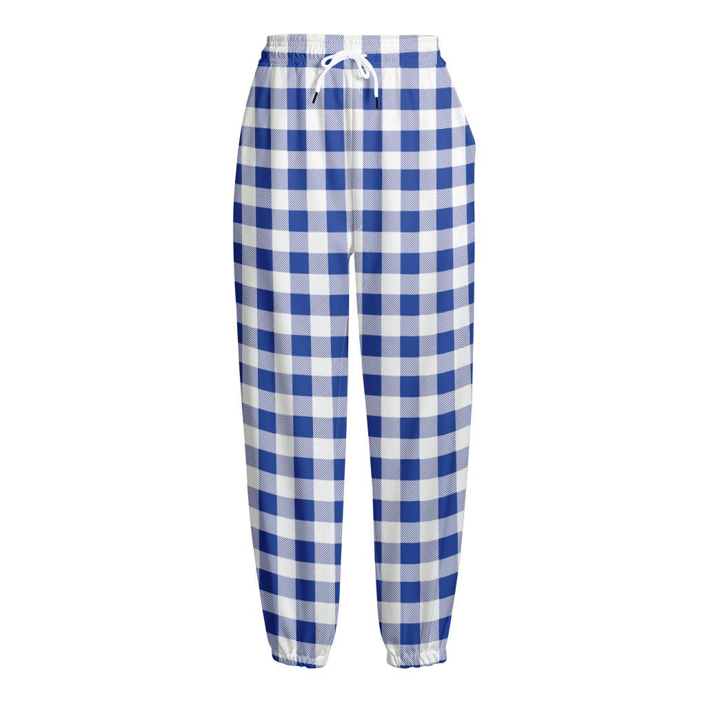 Blue And White Buffalo Check Print Fleece Lined Knit Pants