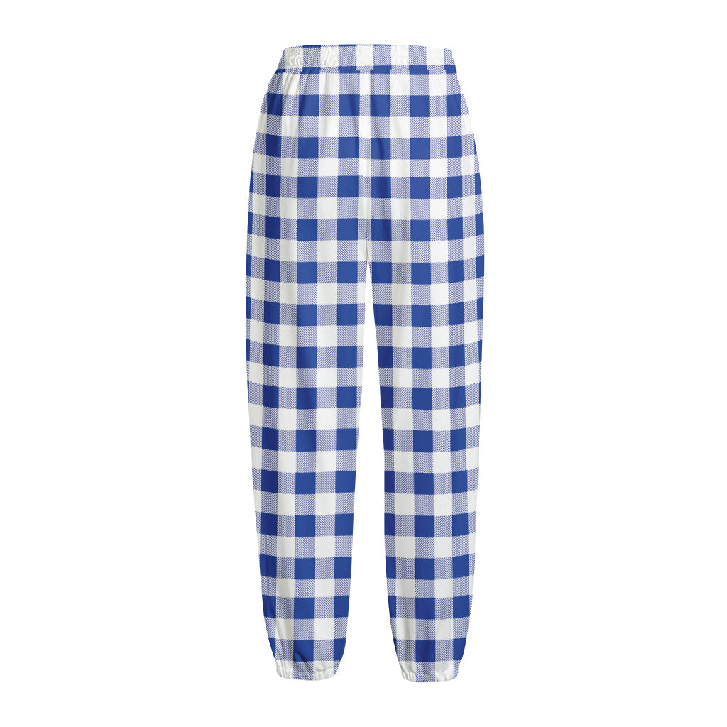 Blue And White Buffalo Check Print Fleece Lined Knit Pants