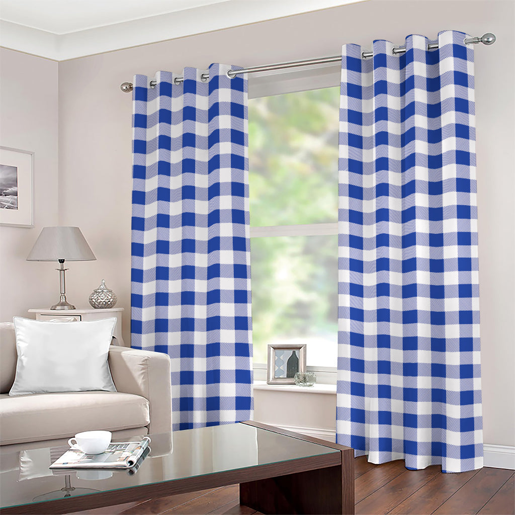 Blue And White Buffalo Check Print Grommet Curtains