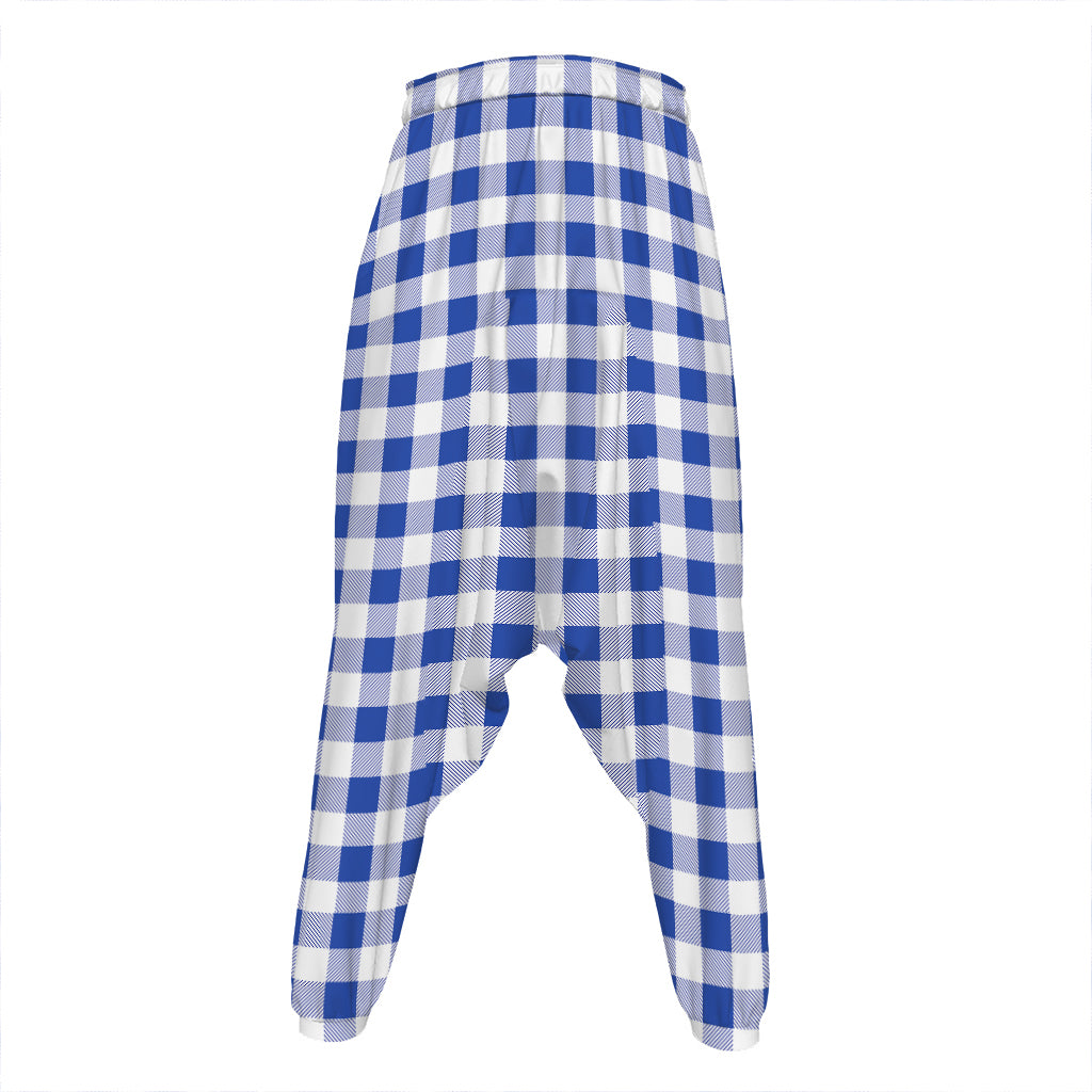 Blue And White Buffalo Check Print Hammer Pants