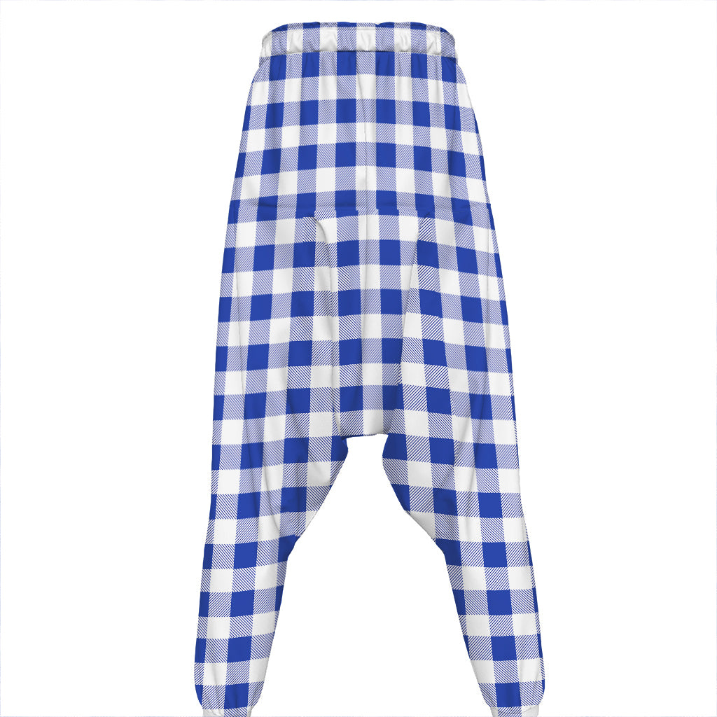 Blue And White Buffalo Check Print Hammer Pants
