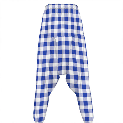Blue And White Buffalo Check Print Hammer Pants