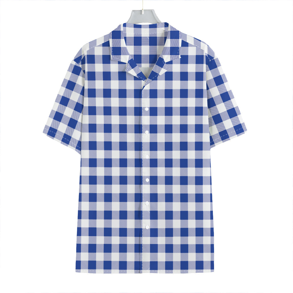 Blue And White Buffalo Check Print Hawaiian Shirt