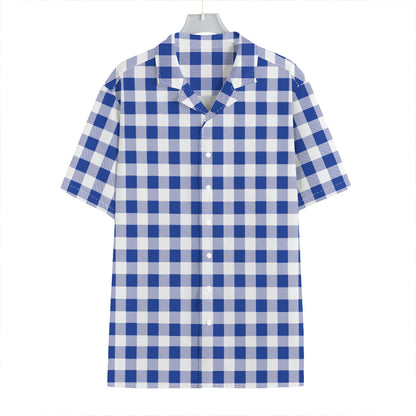 Blue And White Buffalo Check Print Hawaiian Shirt