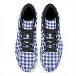 Blue And White Buffalo Check Print High Top Leather Sneakers