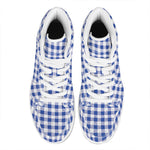 Blue And White Buffalo Check Print High Top Leather Sneakers