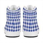 Blue And White Buffalo Check Print High Top Leather Sneakers