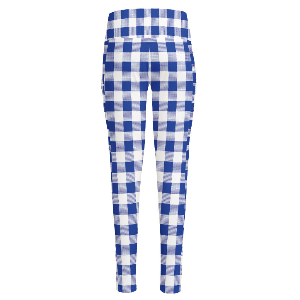 Blue And White Buffalo Check Print High-Waisted Pocket Leggings