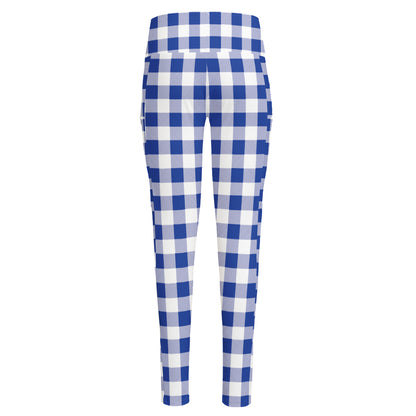 Blue And White Buffalo Check Print High-Waisted Pocket Leggings