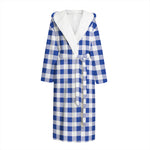 Blue And White Buffalo Check Print Hooded Bathrobe