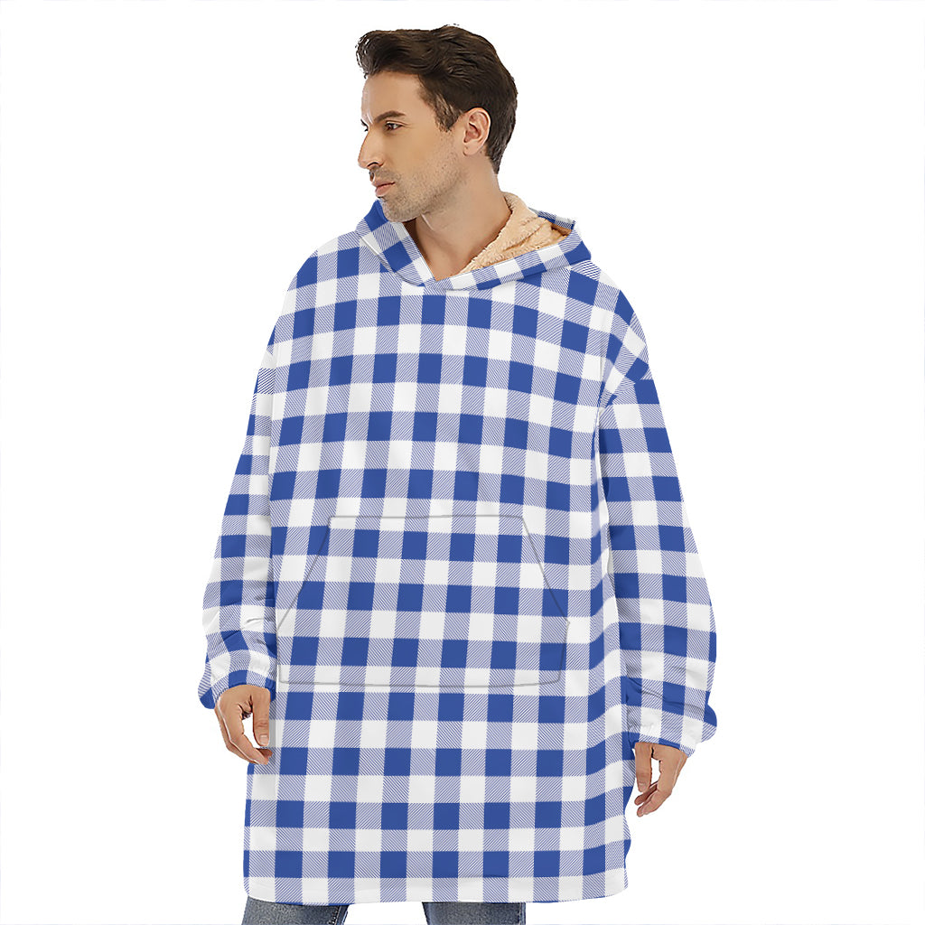 Blue And White Buffalo Check Print Hoodie Blanket