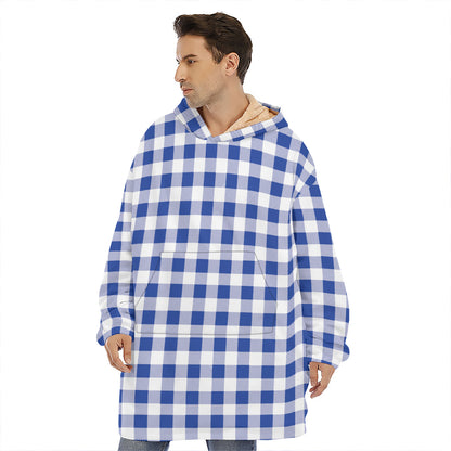 Blue And White Buffalo Check Print Hoodie Blanket
