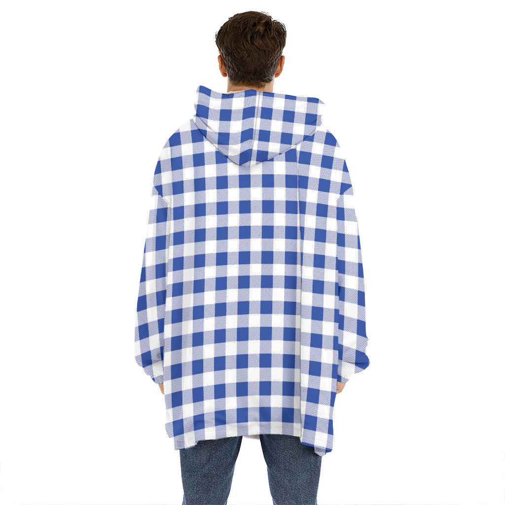 Blue And White Buffalo Check Print Hoodie Blanket