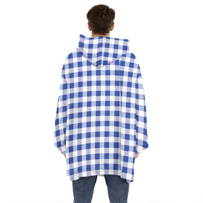 Blue And White Buffalo Check Print Hoodie Blanket
