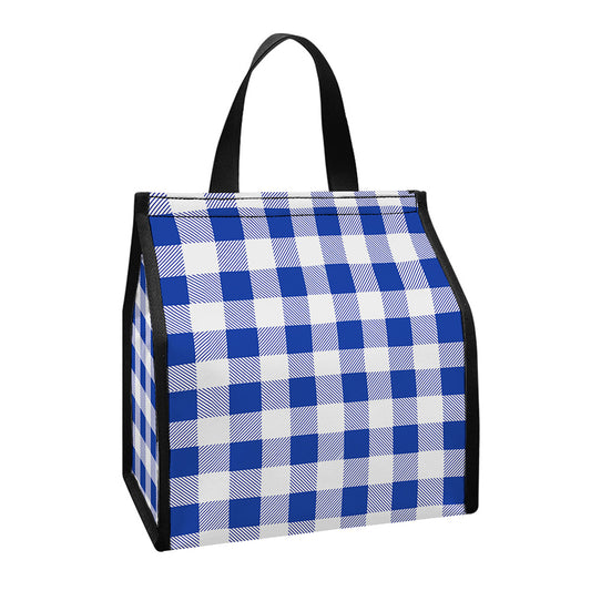 Blue And White Buffalo Check Print Insulated Lunch Tote