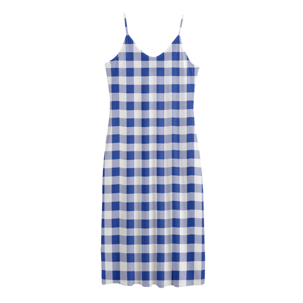 Blue And White Buffalo Check Print Jersey Midi Cami Dress